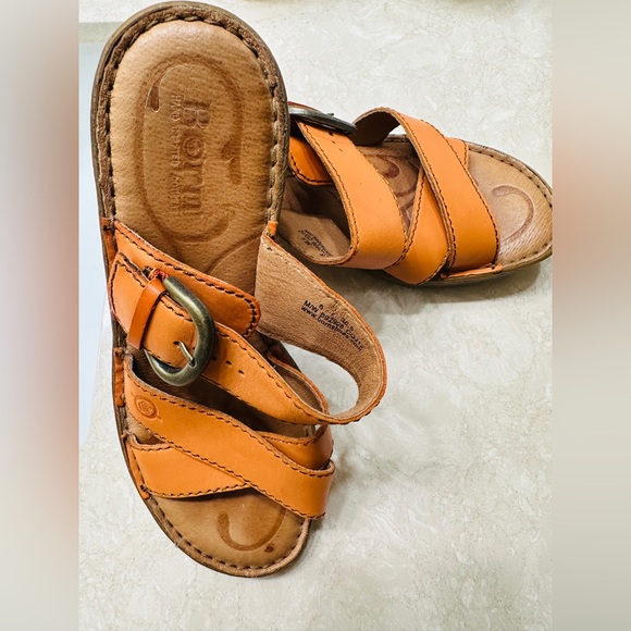 Born  Orange Comfort Sandals Wedge Buckle Leather Slip-On Style Size 6 - Picture 3 of 7